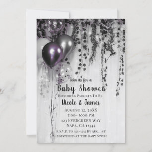 Invitation Ballons de fête métallisés violets Baby Shower Ivy