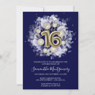Invitation Ballons de fête pour Sweet 16 anniversaire en feui