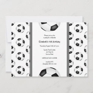 Invitation Ballons de football noir blanc motif fête d'annive