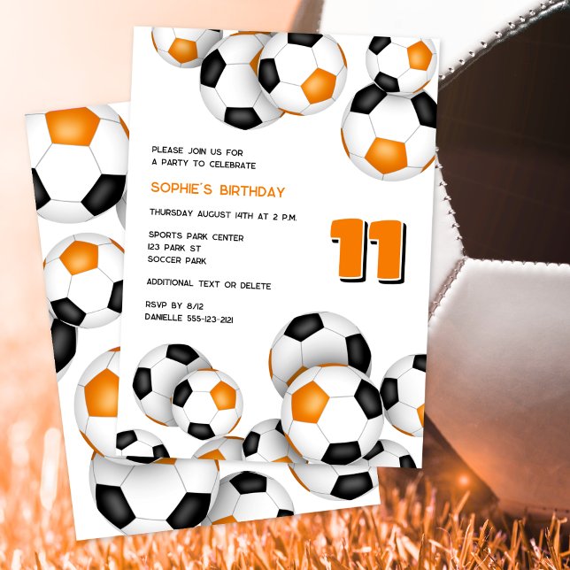 Invitation ballons de football noir orange filles garçons ann (Créateur téléchargé)