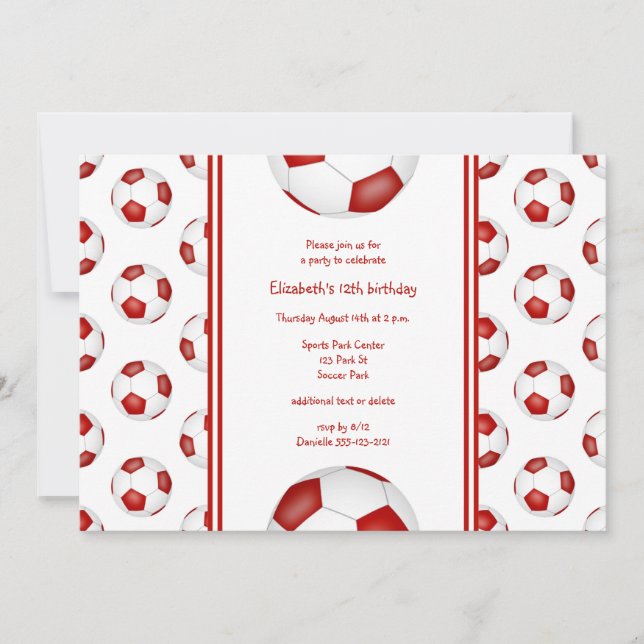 Invitation Ballons de football rouge motif fête d'anniversair (Devant)
