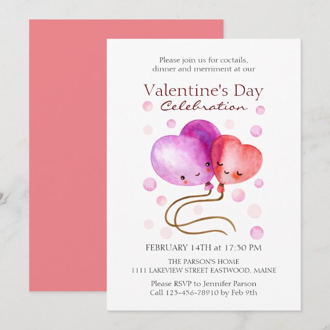 Invitation Ballons de la Saint Valentin personnalisés (Devant / Derrière)