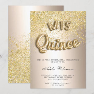 Invitation Ballons de parties scintillant d'or chic quinceañe