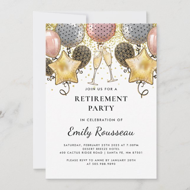 Invitation Ballons de Parties scintillant d'or de la partie d (Devant)
