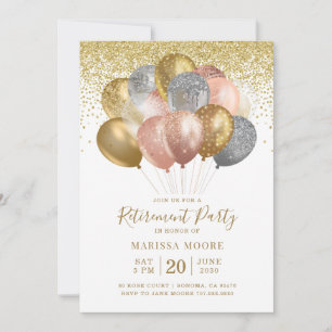 Invitation Ballons de Parties scintillant or Rose or de retra