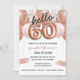 Invitation Ballons de Parties scintillant rose 60e fête d'ann