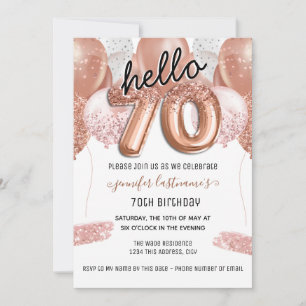 Invitation Ballons de Parties scintillant rose 70e fête d'ann
