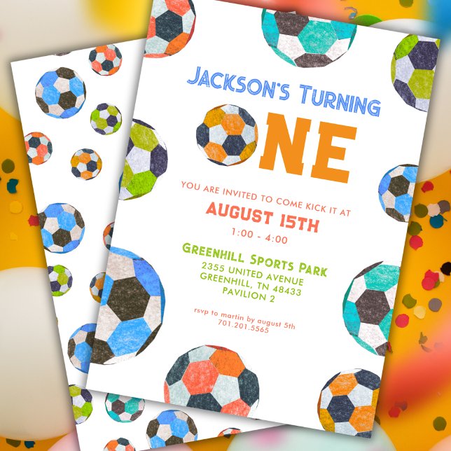 Invitation Ballons de soccer un premier anniversaire Invitati (Créateur téléchargé)