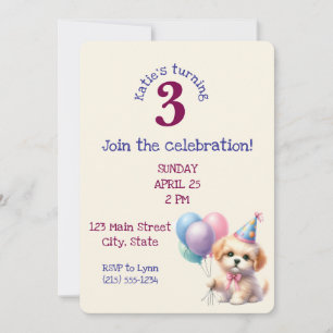 Invitation Ballons de tenue de chiot mignonne Anniversaire Fê