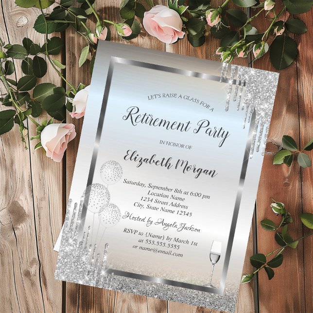 Invitation Ballons de verre Parties scintillant argent Départ (Créateur téléchargé)