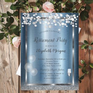 Invitation Ballons de verre Parties scintillant Bleu Retraite