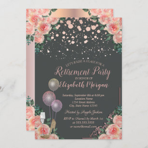 Invitation Ballons de verre talons Rose Floral Retraite or
