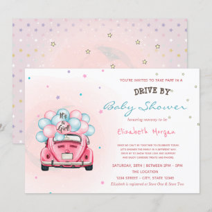 Invitation Ballons de voiture étoiles défilent bébé Shower