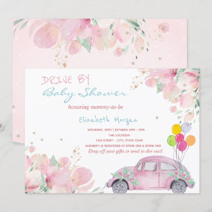Invitation Ballons De Voiture Rose Fleurs Conduite Par Baby s