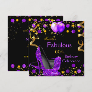 Invitation Ballons d'or à talons hauts violets fête d'anniver