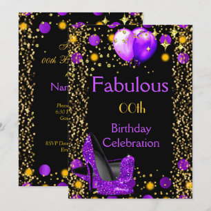 Invitation Ballons d'or à talons hauts violets fête d'anniver