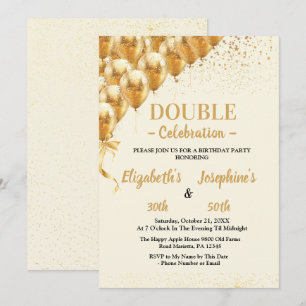 Invitation Ballons d'or beige parties scintillant double Anni