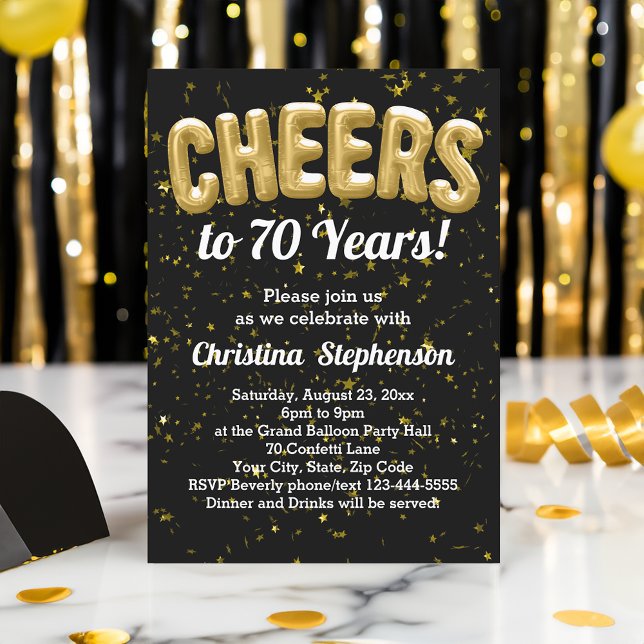 Invitation Ballons d'or bravo à 70 ans 70e anniversaire (cheers to 70 years 70th birthday party invitations)