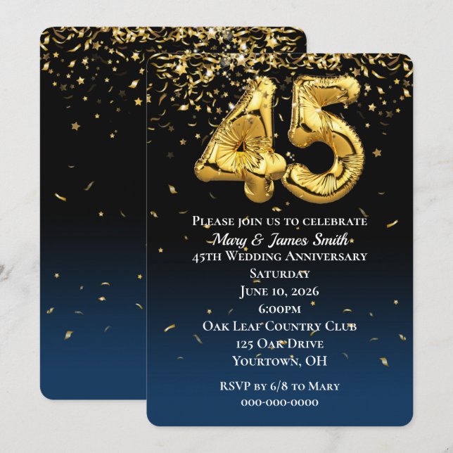 Invitation Ballons d'or du 45e anniversaire et Confetti (Devant / Derrière)