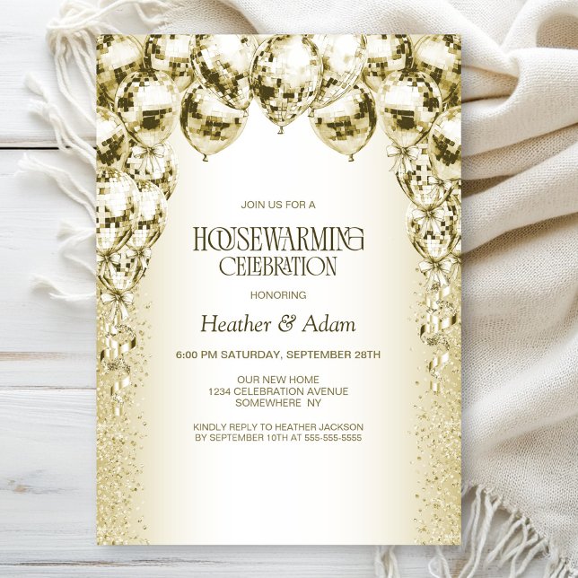 Invitation Ballons d'or élégant Fête de réchauffement domesti (Créateur téléchargé)