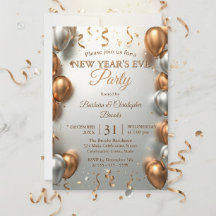 Invitation Ballons d'or et d'argent rose fête du Nouvel An