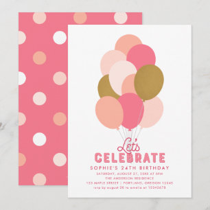 Invitation Ballons d'or Faux Rose Blush n'importe quel âge An