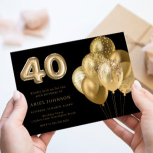 Invitation Ballons d'or Noir 40e fête d'anniversaire
