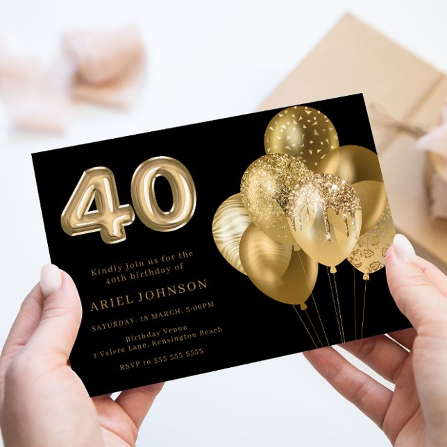 Invitation Ballons d'or Noir 40e fête d'anniversaire (Créateur téléchargé)