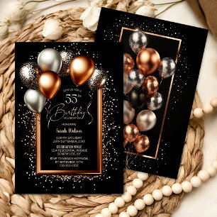 Invitation Ballons d'or noir et Rose 55e anniversaire