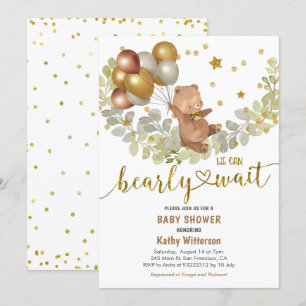 Invitation Ballons d'or Ours Nous Pouvons Bearly Wait Baby sh