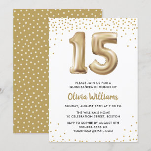 Invitation Ballons d'or   Quinceanera 15e fête d'anniversaire