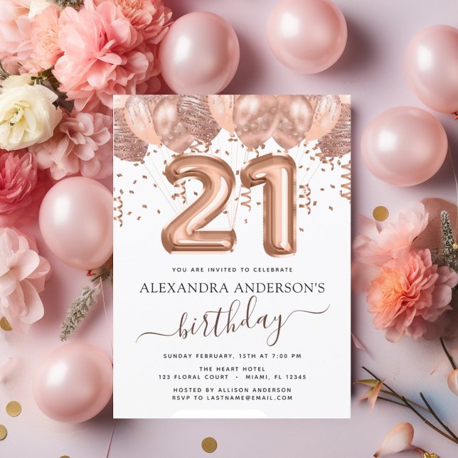 Invitation Ballons d'or rose 21e anniversaire Confetti (Créateur téléchargé)