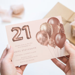 Invitation Ballons d'or rose 21e fête d'anniversaire
