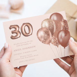 Invitation Ballons d'or rose 30e fête d'anniversaire