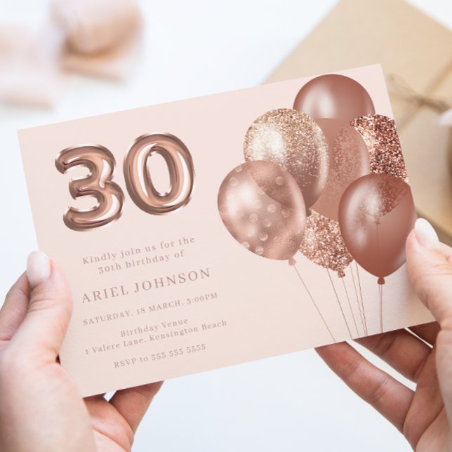 Invitation Ballons d'or rose 30e fête d'anniversaire (Créateur téléchargé)