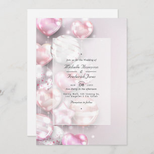 Invitation Ballons d'or rose et Rose Code QR Mariage RSVP