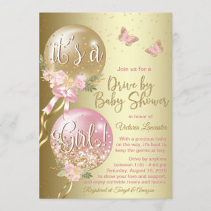 Invitation Ballons d'or rose Papillon Baby shower de la capsu