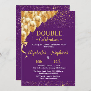 Invitation Ballons d'or violet parties scintillant double