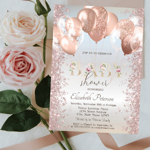 Invitation Ballons doré rose Paillettes Confettis Argentés