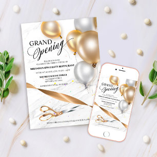 Invitation Ballons Dorés Argentés Ruban Inaugural de la Grand