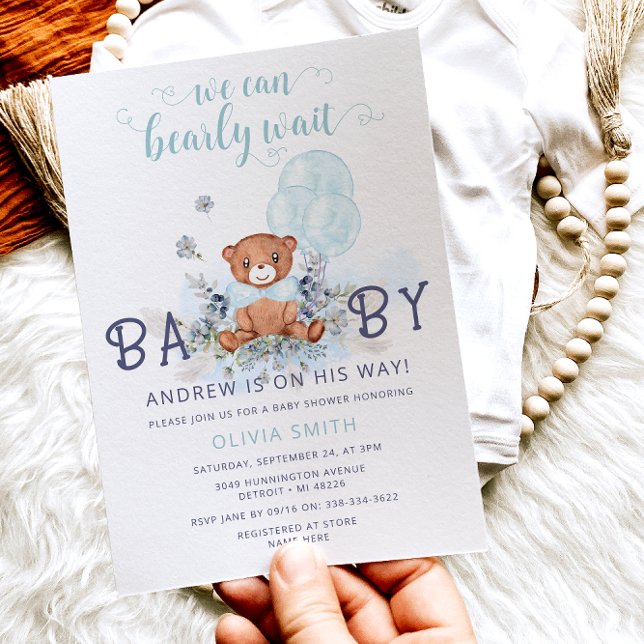 Invitation Ballons d'ours Bearly Wait Boy Baby shower (Créateur téléchargé)