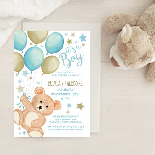 Invitation Ballons d'ours en peluche Baby shower de garçon d'