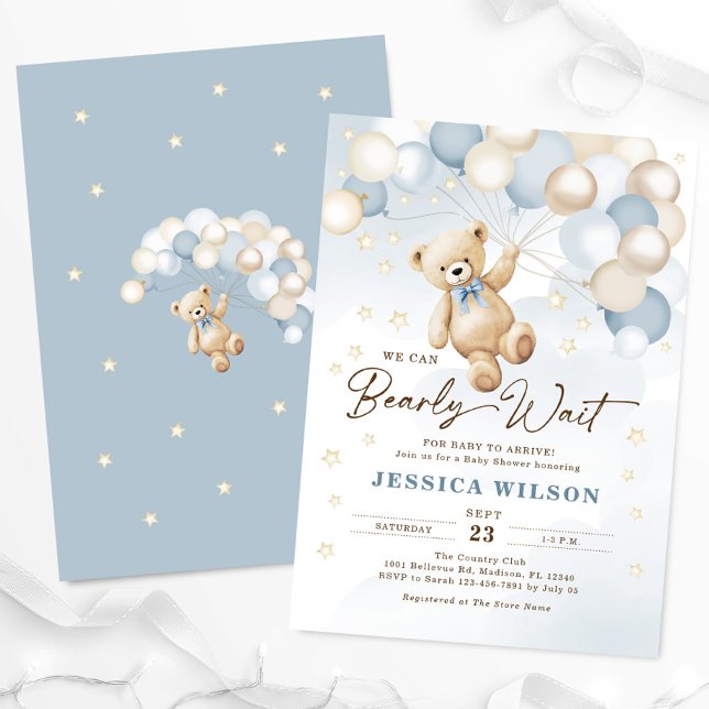 Invitation Ballons d'ours en peluche Bearly Wait Boy Baby sho (Créateur téléchargé)