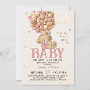 Invitation Ballons d'ours rose Baby shower fille