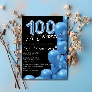 Invitation Ballons élégants bleus espagnols pour 100e anniver