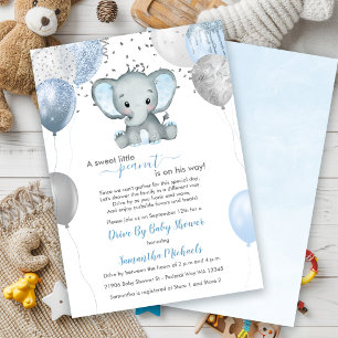 Invitation Ballons Eléphants De Garçon Mignonne Conduit Par B