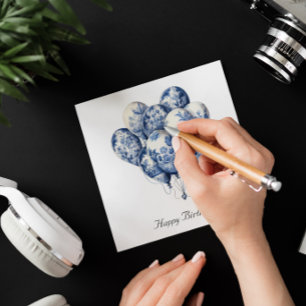 Invitation Ballons en bleu Delft, personnalisable