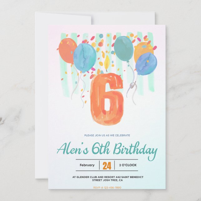 Invitation Ballons en fleurs : Célébrer une fête du 6e annive (Devant)