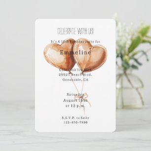 Invitation Ballons en forme de cœur caramel pour anniversaire