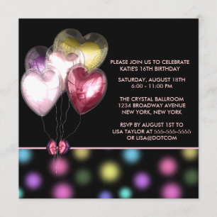 Invitation Ballons en forme de coeur rose rouge or pour Sweet